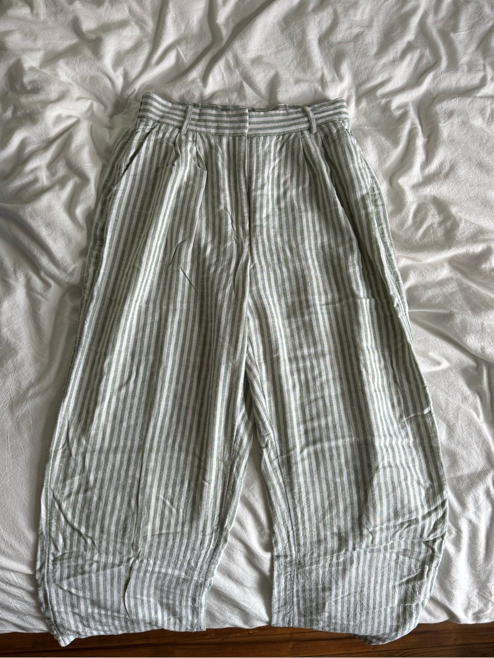 Abercrombie & Fitch Green and White Striped Pants